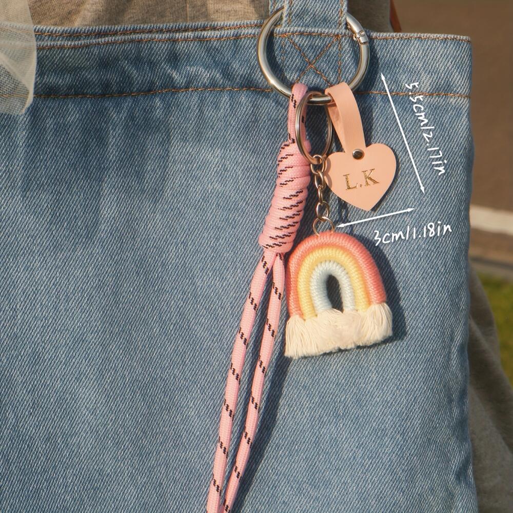 맞춤 이니셜 하트 가죽 태그 마크라메 레인보우 키체인  - Monogram Keychain Leather 리뷰 및 가격